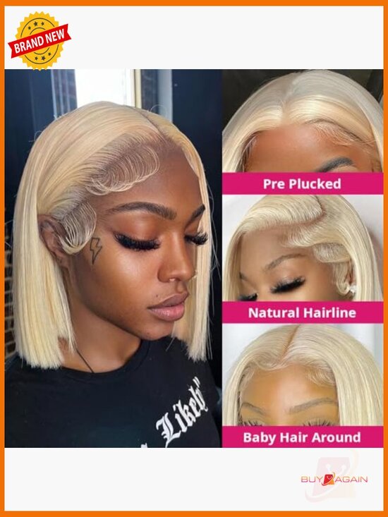 Human Hair Lace Front Wig 200% Density Pre Plucked Glueless Bob Wig